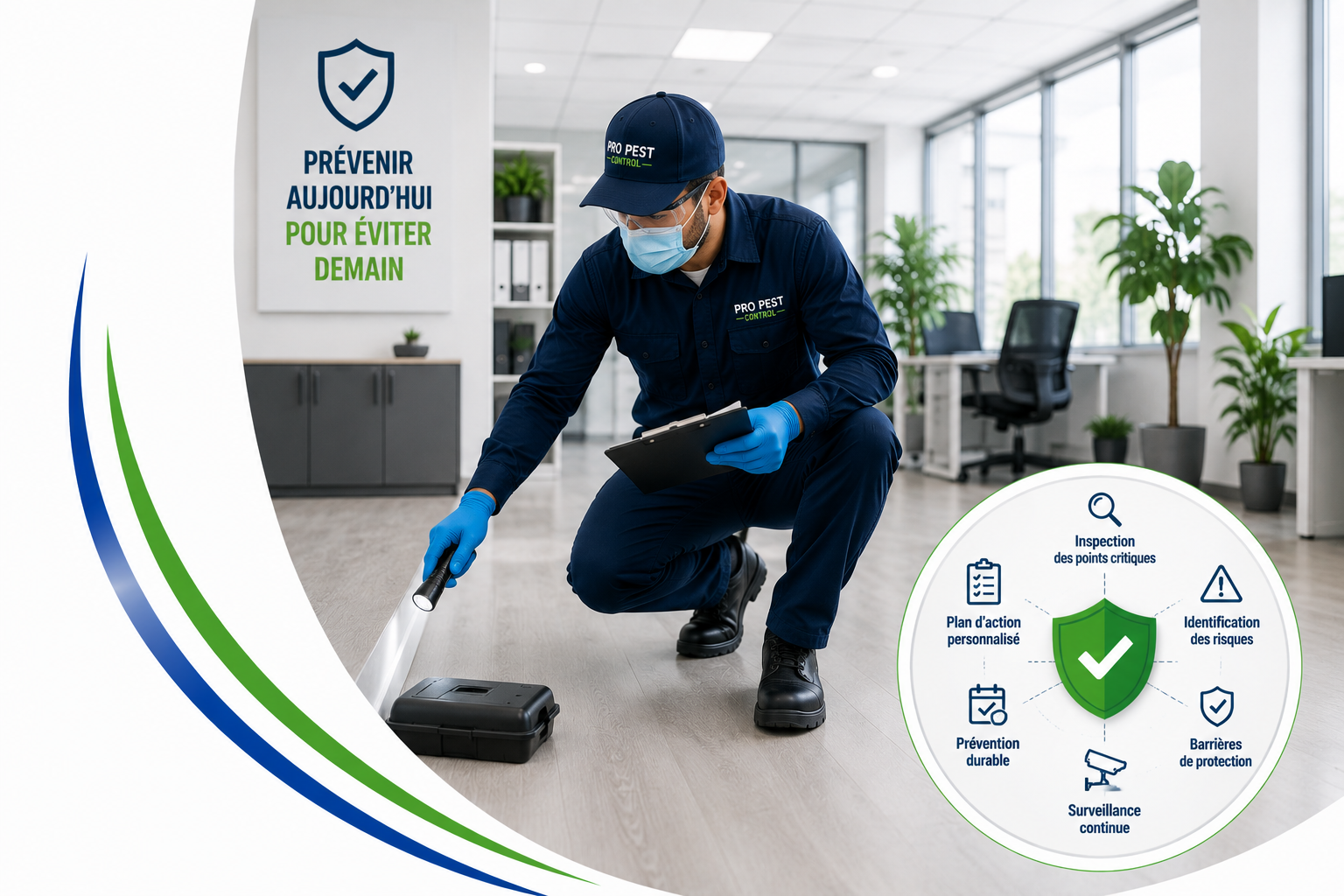 Technicien Pro Pest Control appliquant un traitement préventif